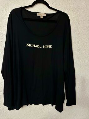 Michael Kors Black Long Sleeve Tee with Gold Logo